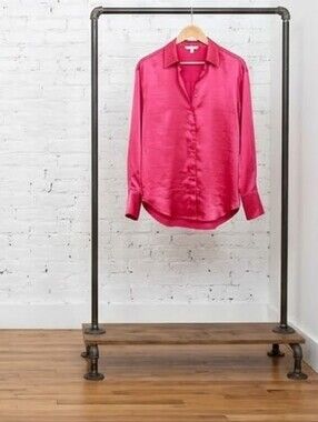 Good American Satin Button-Down Shirt in Bright Pink
